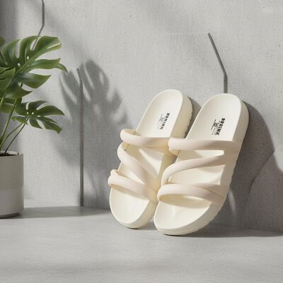Women's Off White Cross Strap Slip-On Slippers