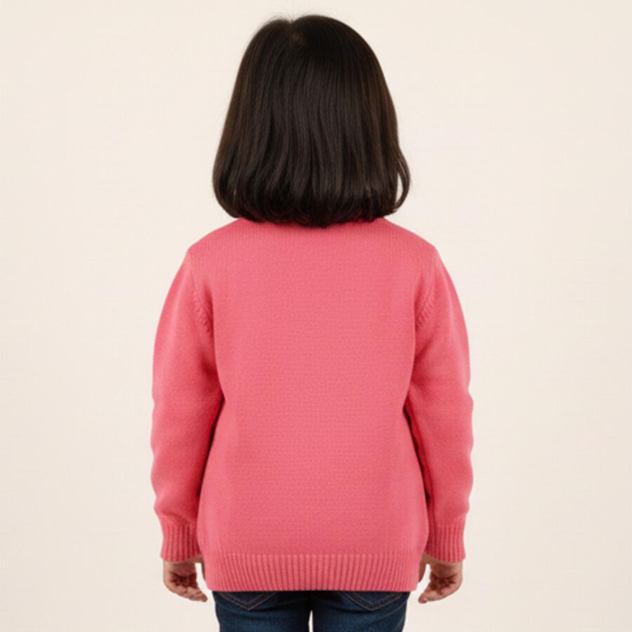 Girls Bright Pink Crew Neck Casual Pullover, Pink, large image number null