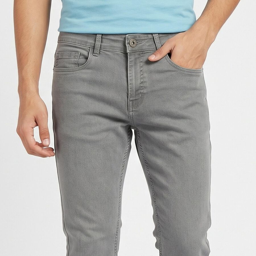Men's Grey Slim Fit Solid Jeans, Light Grey, large