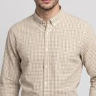 Men's Beige Checked Formal Shirt, Beige, small