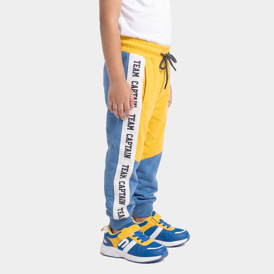 Boys' Yellow Jogger Fit Text Printed Cotton Blend Pyjama, पीला, large
