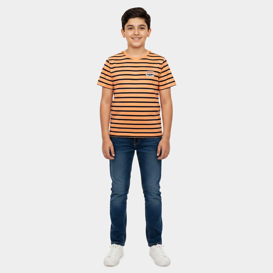 Boys Peach Cotton Casual Boys T-Shirt, Peach, large