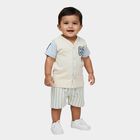 Infants' Beige Cotton V-Neck Embroidered Baba Suit, गहरा पीला, small