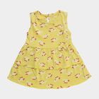 Infants' Bright Yellow Regular Fit Floral Printed Tiered Frock, Yellow, small