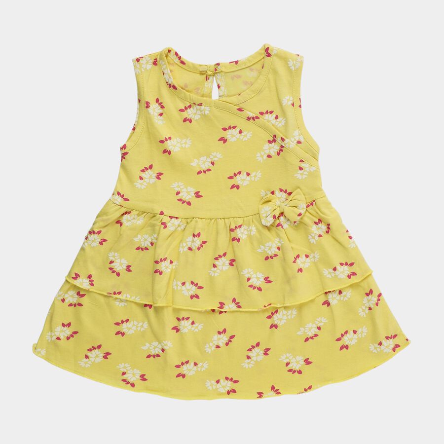 Infants' Bright Yellow Regular Fit Floral Printed Tiered Frock, Yellow, large