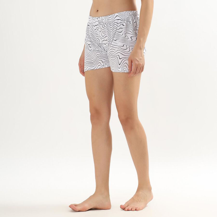 Women's Bright White Printed Elastic Waist Shorts, Black, large image number null