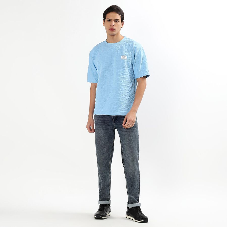Men's Light Blue Crew Neck Athleisure T-Shirt, Light Blue, large