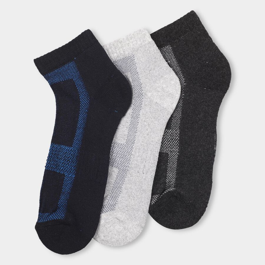 Men's Dark Navy Blue and Charcoal Black Cotton Blend Geometric Pattern Socks, Navy Blue, large image number null
