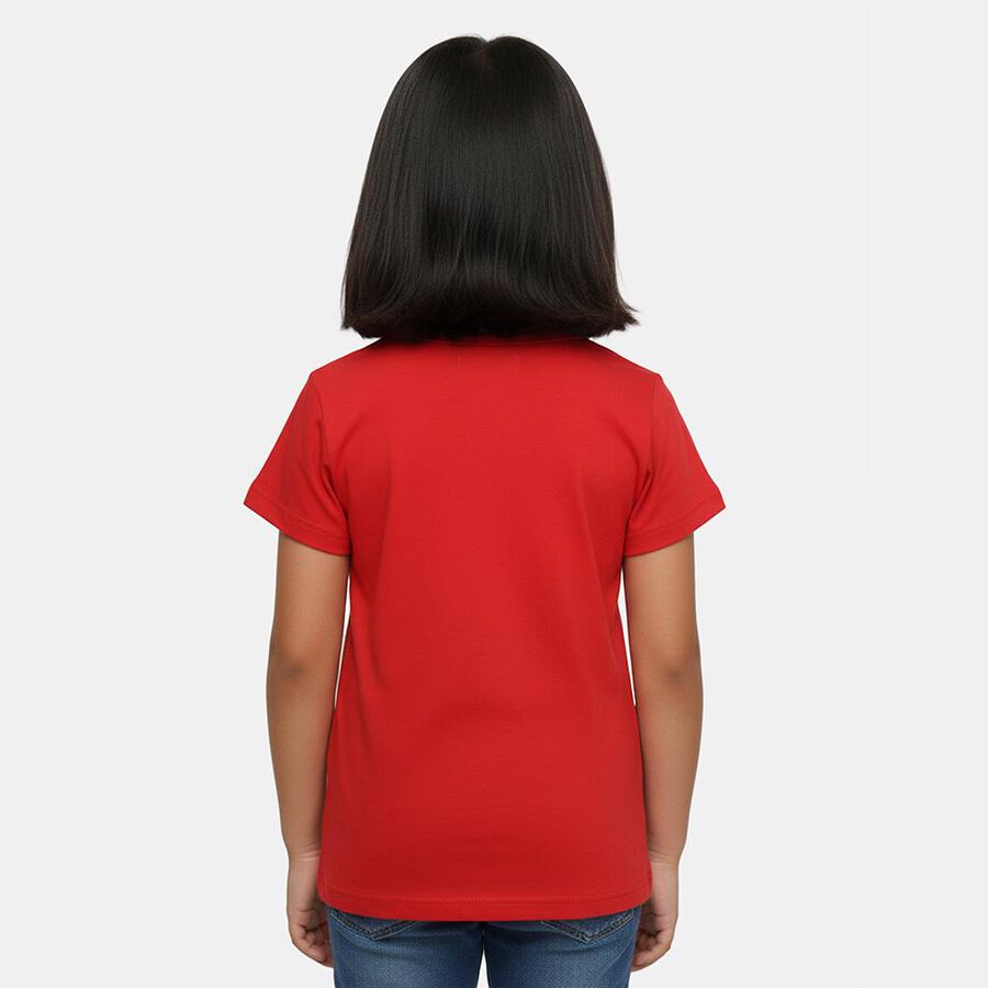 Girls' Fuchsia Cotton Round Neck Graphic Printed T-Shirt, रानी (फ्यूशिया), large