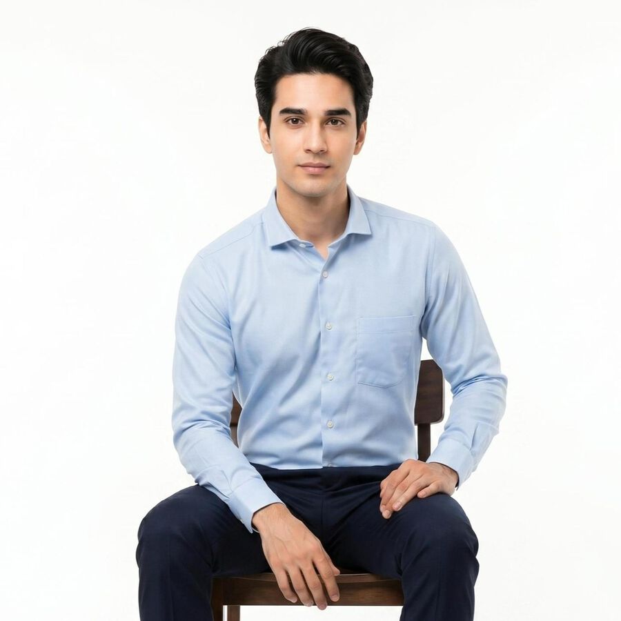 Men's Blue 100% Cotton Regular Fit Formal Shirt, Mid Blue, large