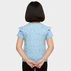 Girls Light Blue Cotton Round Neck Casual T-Shirt, Light Blue, small