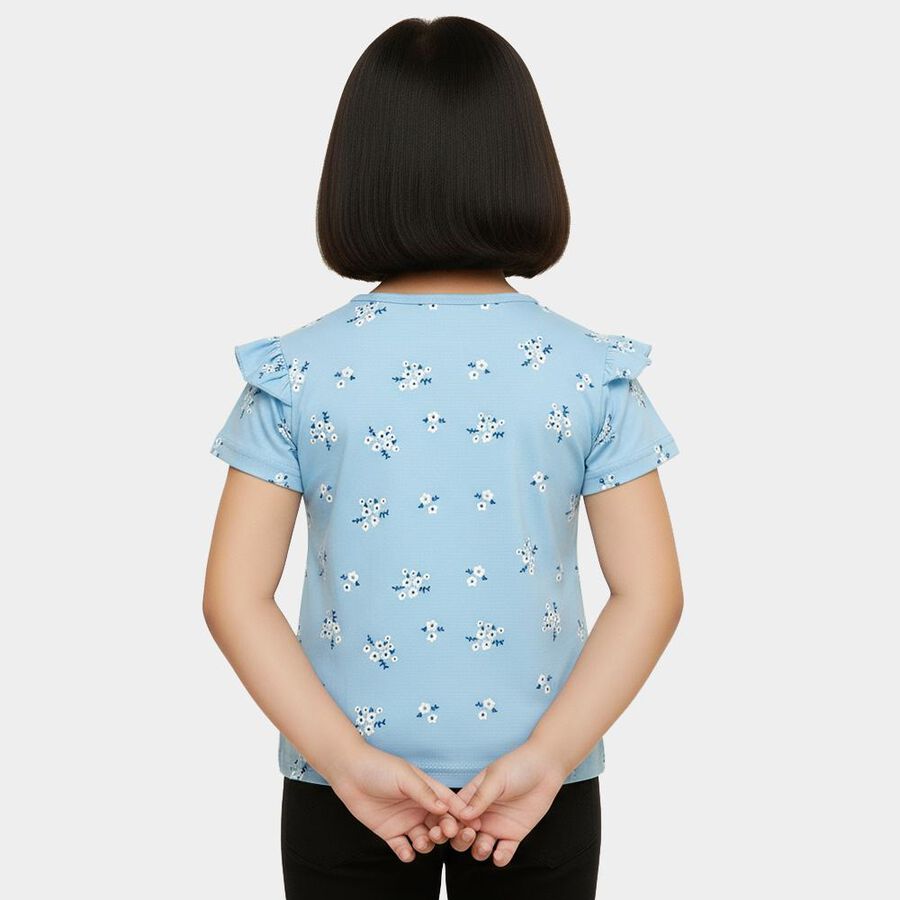 Girls Light Blue Cotton Round Neck Casual T-Shirt, Light Blue, large