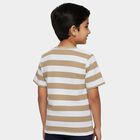Boys' Beige Round Neck Striped Casual T-Shirt, गहरा पीला, small