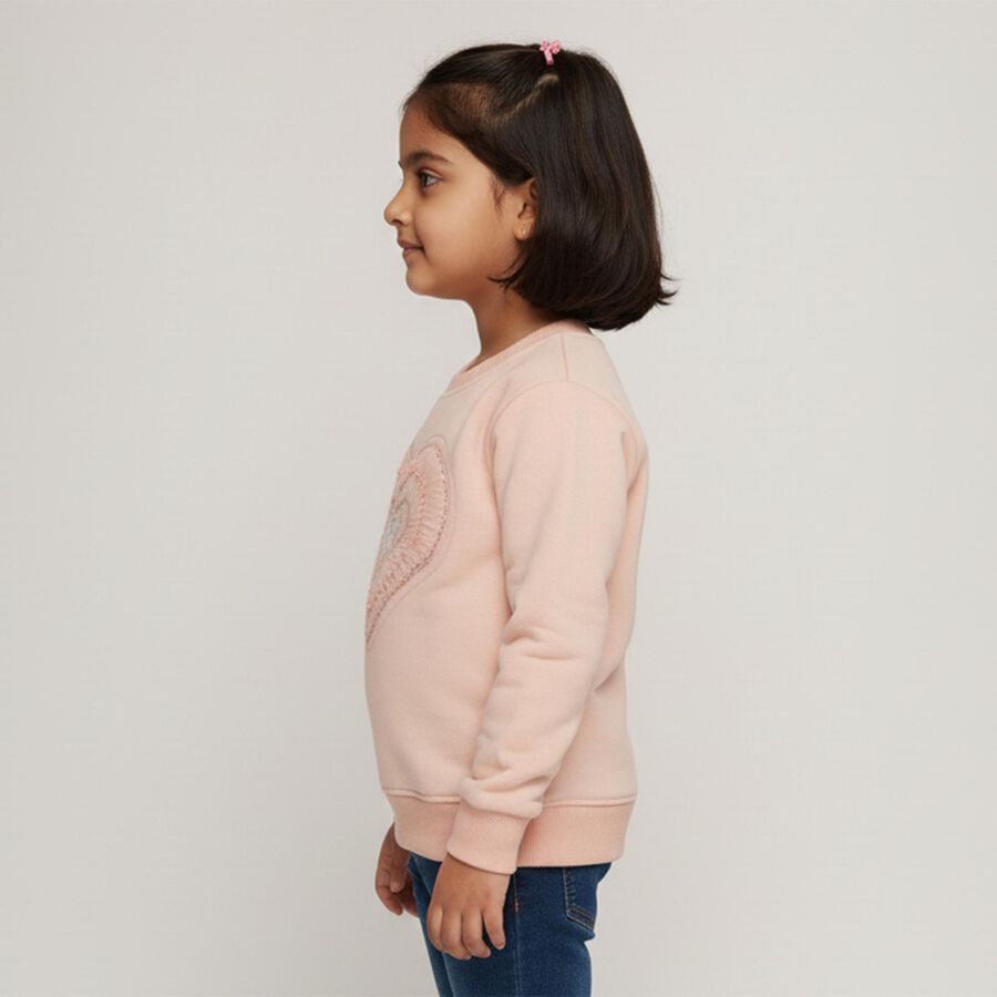 Girls Light Pink Crew Neck Casual Sweatshirt, Light Pink, large image number null