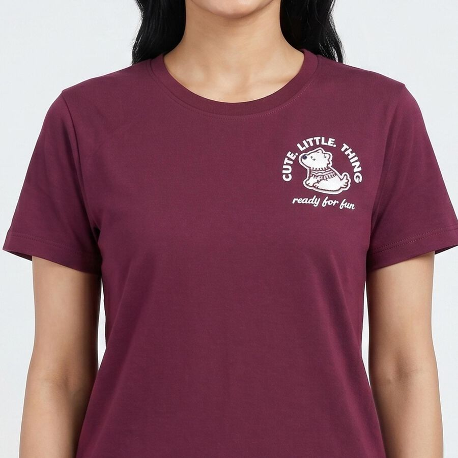 Women's Purple Round Neck Casual T-Shirt, Purple, large
