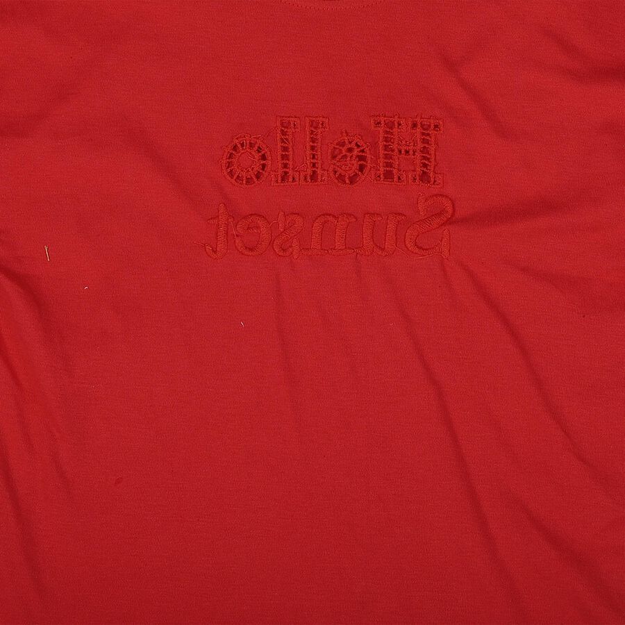 Girls Red Round Neck Casual T-Shirt, Red, large