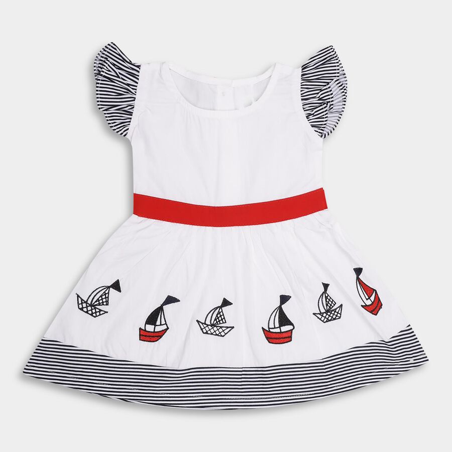 Infant Girls' 100% Cotton Frock, नेवी ब्लू, large