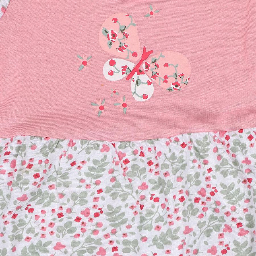 Infants' Pink and White Floral Cotton Frock with Butterfly Print, Pink, large