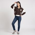 Women's Brown Varsity Jacket, भूरा, small