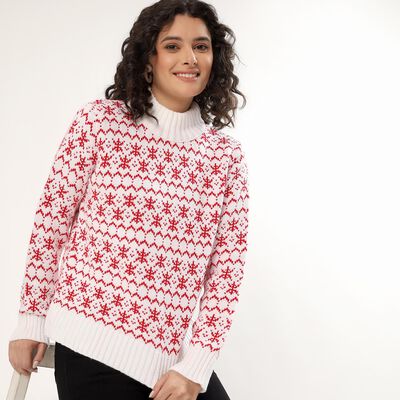 Women's Bright Cherry Red High Neck Casual Pullover