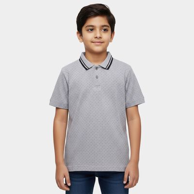 Boys' Light Grey Cotton Round Neck Graphic Printed T-Shirt