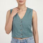 Women's Teal Blue Mandarin Collar Classic Shirt, Teal Blue, small