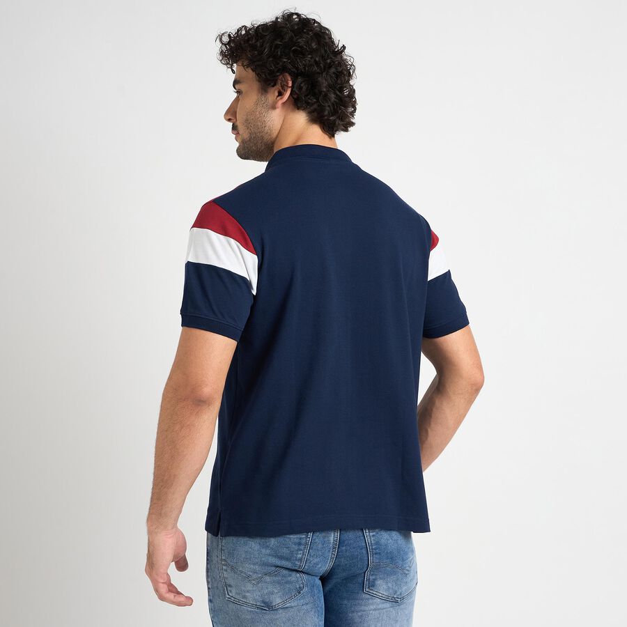 Men's 100% Cotton Collared Half Sleeves T-Shirt , नेवी ब्लू, large image number null