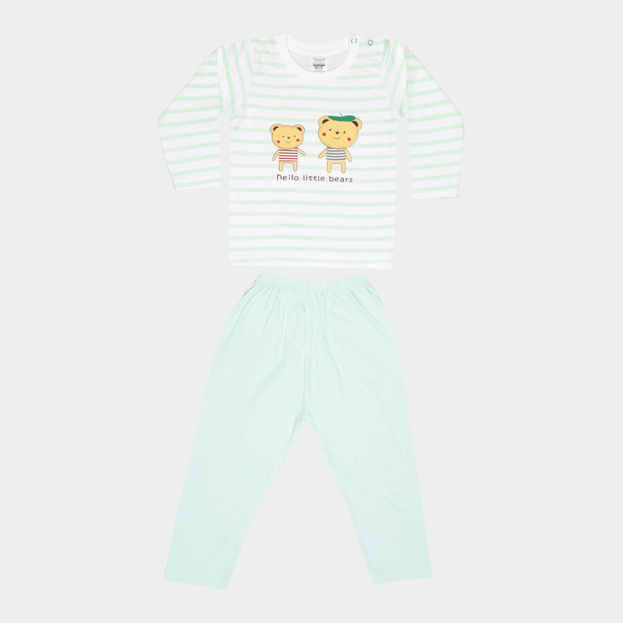 Infants Cotton Stripes Baba Suit, Light Green, large image number null