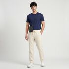 Men's Ecru Melange Slim Fit Drawstring Casual Trousers, Ecru Melange, small