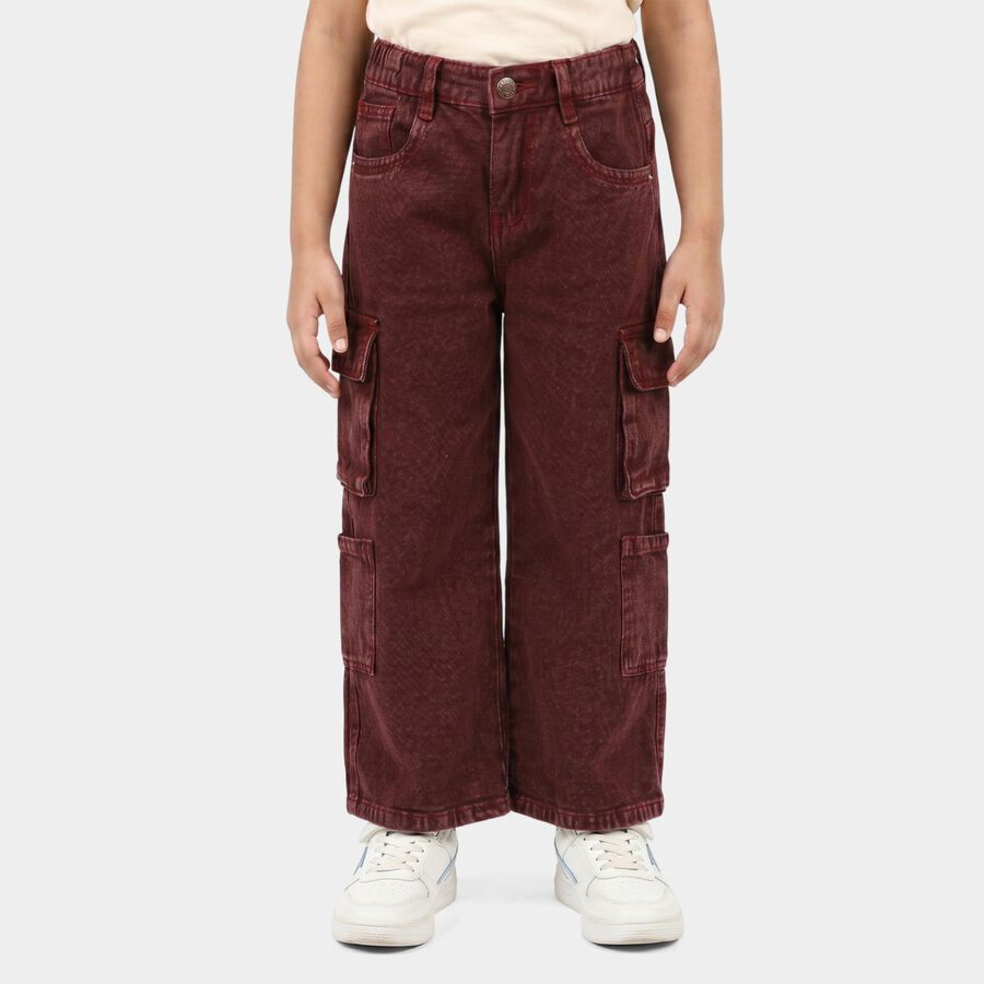 Girls Wine Cargo Fit Washed Jeans, Wine, large