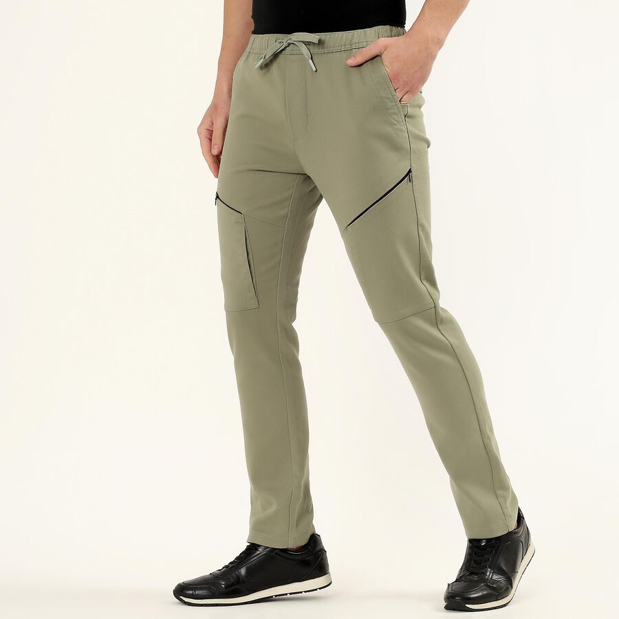 Men's Slim Fit Casual Trousers, Light Green, large