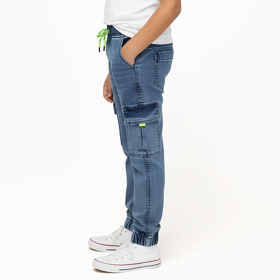 Boys' Stonewashed Blue Cargo Jogger Jeans, Mid Blue, large image number null