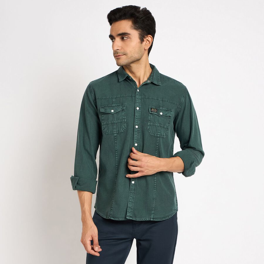 Men's 100% Cotton Casual Shirt , गहरा हरा, large image number null
