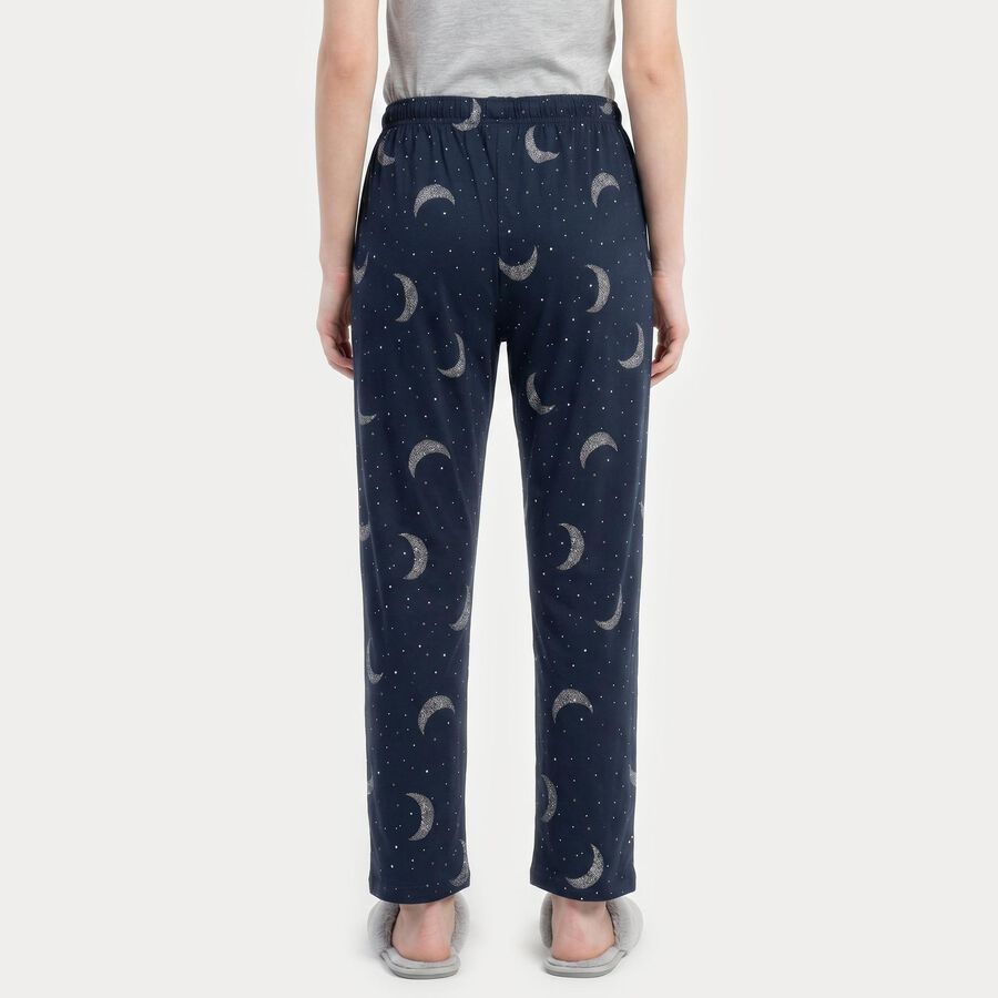 Women's Navy Blue Straight Fit Moon Print Pyjama, Navy Blue, large