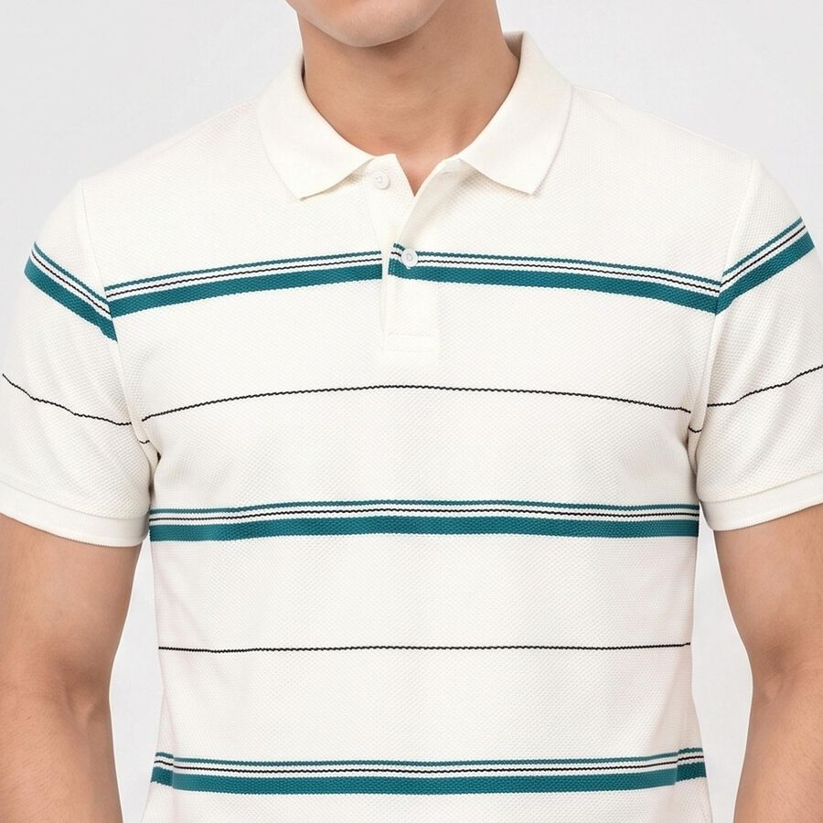 Men White Polo Neck Polo Collared Half Sleeves T-Shirt, ऑफ व्हाइट, large