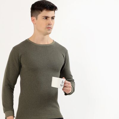 Men's Muted Olive Green Round Neck Thermal