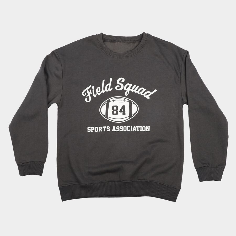 Boys' Dark Grey Crew Neck Pullover Sweatshirt, Dark Grey, large