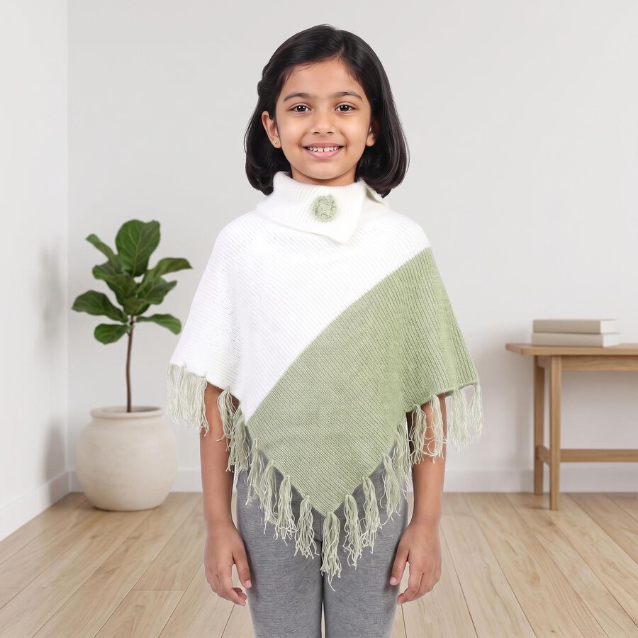Girls' Green High Neck Colorblock Pullover, हल्का हरा, large