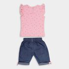 Infants' Soft Pink Cotton Bunny Printed Sleeveless Casual Top and Capri Set, Pink, small