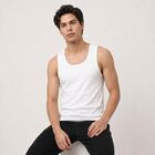 Men's White Cotton Round Neck Waistcoat Vest, White, small