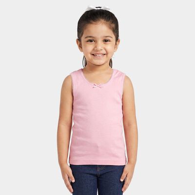 Girls Pink Cotton Round Neck Vest