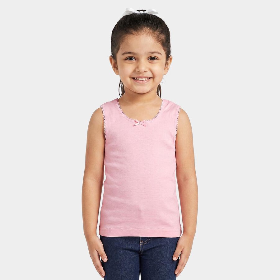 Girls Pink Cotton Round Neck Vest, गुलाबी, large