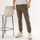 Men's Muted Olive Green Slim Fit Elastic Waist Casual Trousers, हल्का हरा, small image number null