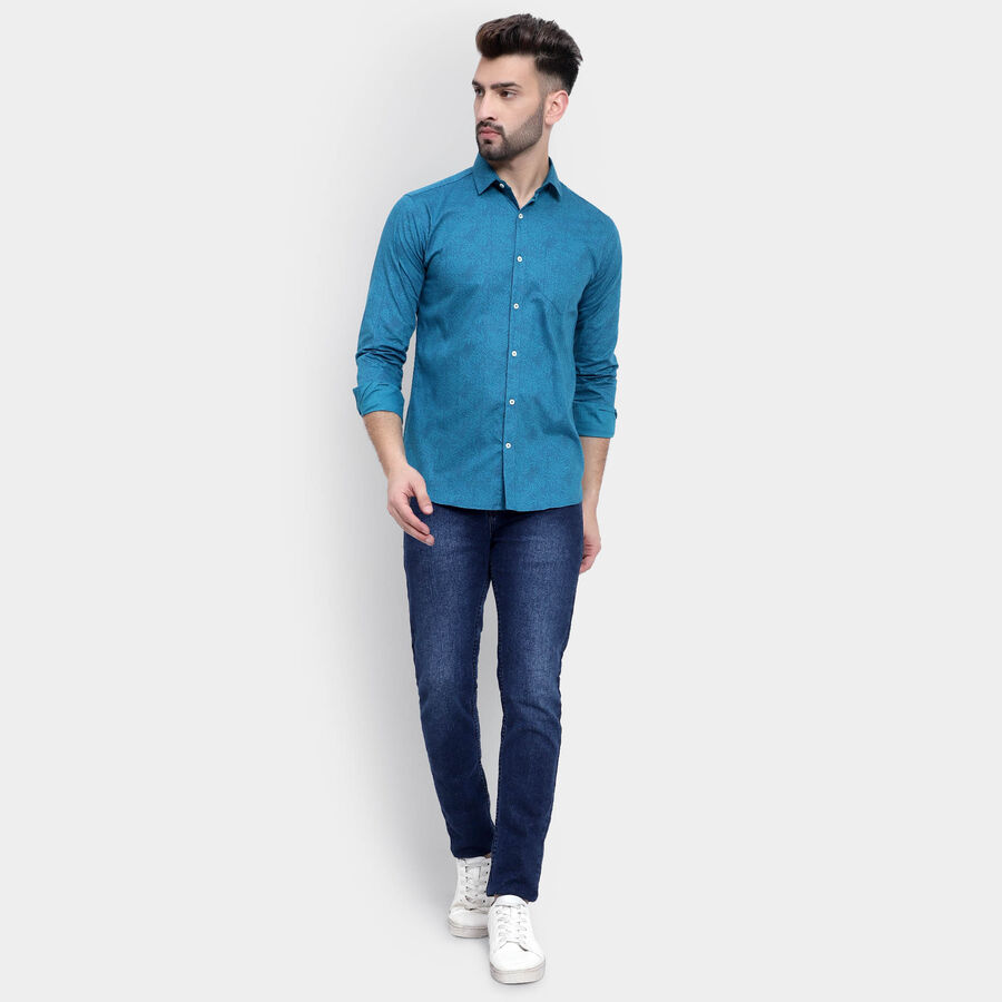 Cotton Printed Casual Shirt, Teal Blue, large image number null