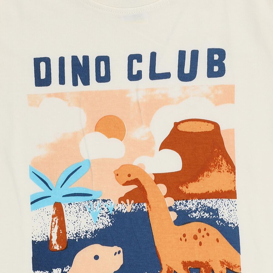 Boys' Off-White Cotton Round Neck Casual T-Shirt, ऑफ व्हाइट, large image number null