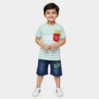 Boys' Light Green Cotton Round Neck Striped Baba Suit, Light Green, small