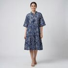 Women's Blue V-Neck Bohemian Dress, Navy Blue, small