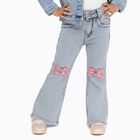 Girls' Light Blue Flared Fit Embellished Jeans, हल्का ग्रे, small image number null