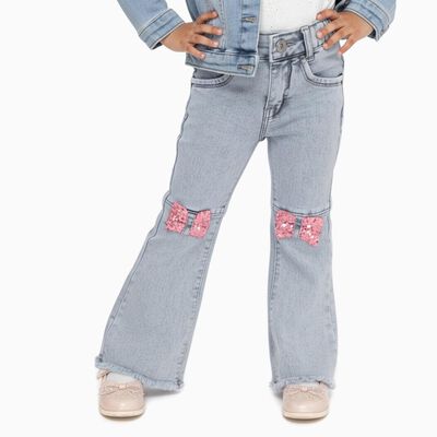 Girls' Light Blue Flared Fit Embellished Jeans