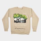 Boys' Beige Crew Neck Graphic Print Sweatshirt, Beige, small